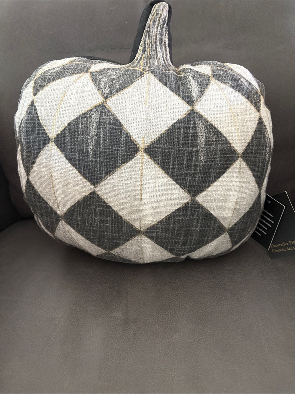 Cynthia Rowley Decorative Black and Cream Harlequin Pumpkin Pillow